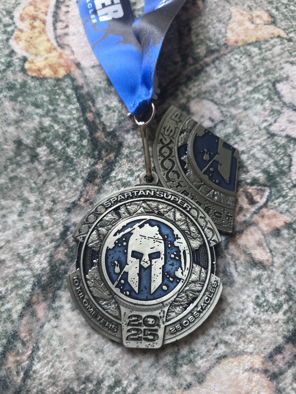 2025 Spartan Race SUPER Finisher Medal & Trifecta Wedge Piece - Blue Lanyard